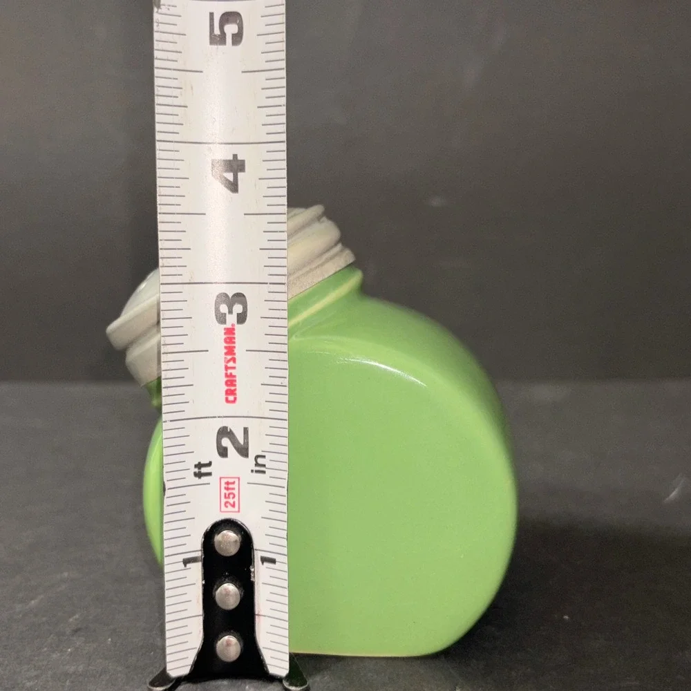 Vtg Retro Green Ceramic Slanted Spice Shaker Sugar Dispenser Metal Lid 1638444